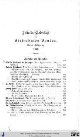 Inhalts-Übersicht des Siebzehnten Bandes
