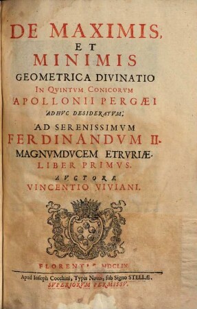 De Maximis, Et Minimis Geometrica Divinatio In Qvintvm Conicorvm Apollonii Pergæi Adhvc Desideratvm : Libri Dvo, 1 = Liber Primvs