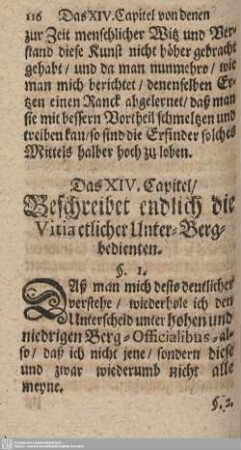 Das XIV. Capitel/ Beschreibet endlich die Vitia etlicher Unter-Bergbedienten.
