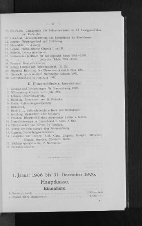1. Januar 1906 bis 31. Dezember 1906. Hauptkasse.