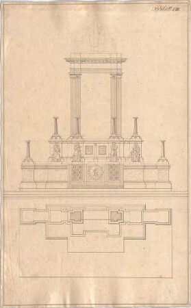 Voit, August von; Altar mit Kruzifix - Altar (Grundriss, Ansicht)