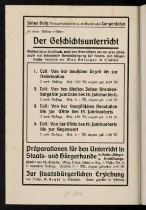 In neuer Auflage erschien: Der Geschichtsunterricht [...]