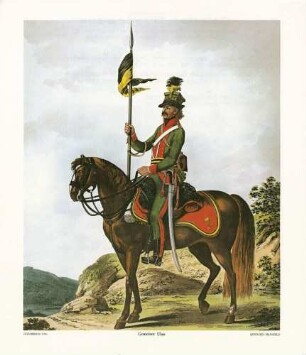 Ulan zu Pferd in Uniform mit Fahne von 1796, Profil