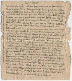 Brief an einen deutschen Kriegsgefangenen im PW Camp Livingstone (Louisiana) - Personenkonvolut