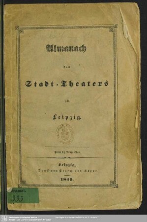 1848/49: Almanach des Stadt-Theaters zu Leipzig