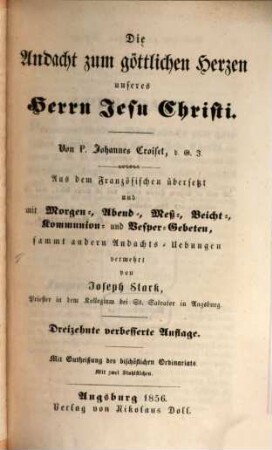 Die Andacht zum göttlichen Herzen unsres Herrn Jesu Christi
