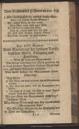 Das XLIV. Examen. Vom Sacrament der heiligen Taufe, derselben Wesen, Einsetzung und Handlung