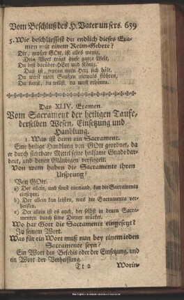 Das XLIV. Examen. Vom Sacrament der heiligen Taufe, derselben Wesen, Einsetzung und Handlung