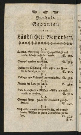 Inhalt. Gedanken von Ländlichen Gewerben.