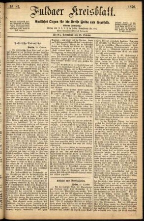 Erste Ausgabe vom Samstag, den 28. Oktober 1876.