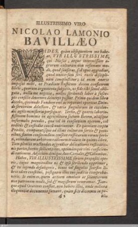 Illustrissimo Viro Nicolao Lamonio Bavillæo
