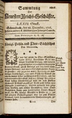 LXXII. Stuck. Schwabach, den 28. December, 1756.