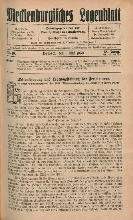 Nr. 10. Rostock, den 1. Mai 1930. 58. Jahrg.