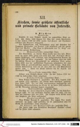 XII. Kirchen, sowie größere öffentliche und private Gebäude von Interesse.