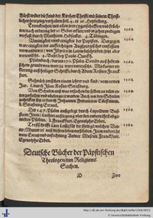 Deutsche Bücher der Päpstischen Theologen/ inn Religions Sachen.