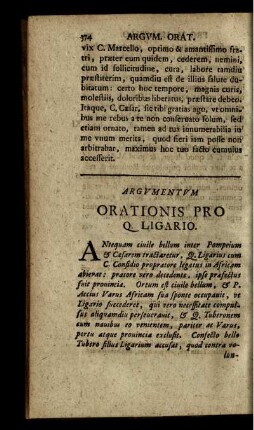 Argumentum Orationis Pro Q. Ligario.
