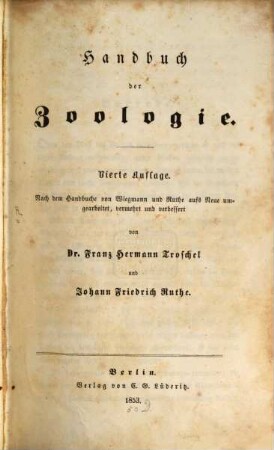Handbuch der Zoologie : Nach d. Handbuche von Wiegmann u. Ruthe aufs Neue umgearb., verm. u. verb.