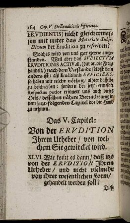 Das V. Capitel: Von der Erudition Ihrem Urheber/von welchem Sie gewircket wird.