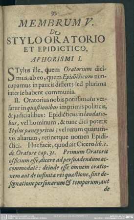 Membrum V. De Stylo Oratorio Et Epidictico