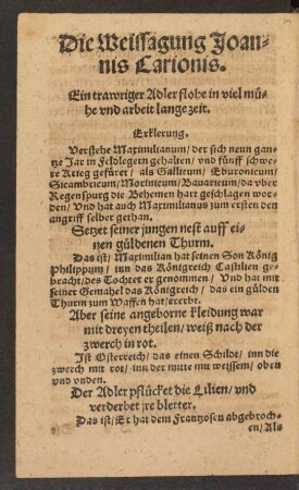 Die Weissagung Joannis Carionis.