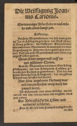 Die Weissagung Joannis Carionis.