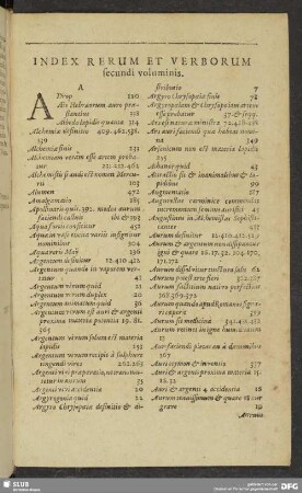 Index Rerum Et Verborum secundi voluminis