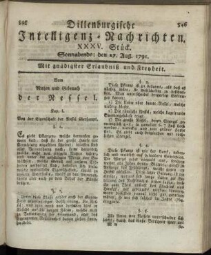 XXXV. Stück. Sonnabends: den 27. Aug. 1791.