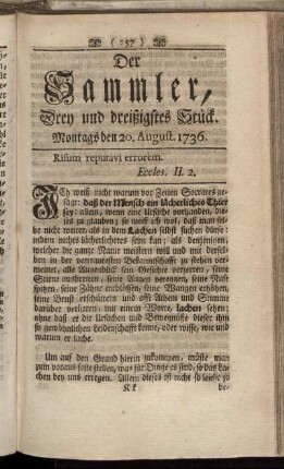 Drey und dreißigstes Stück. Montags den 20. August 1736.
