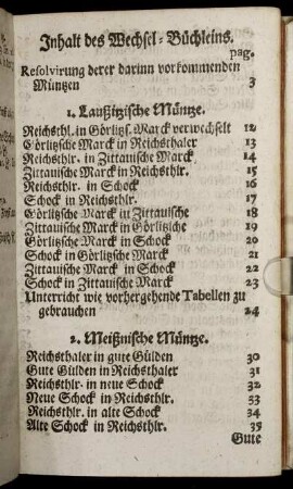 Inhalt des Wechsel-Büchleins. - Inhalt des Zinß-Büchleins...