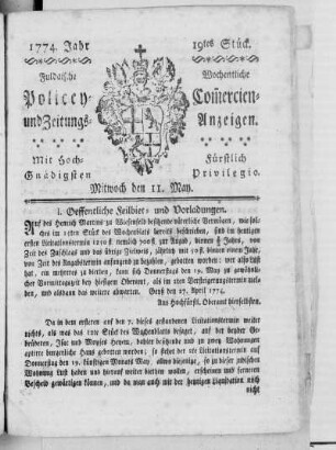 19tes Stück., Ausgabe vom 11. Mai 1774