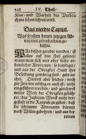 Das vierdte Capitel. Was sonsten denen jetzigen Advocaten zubeobachten gebühre.