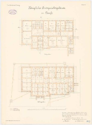 Amtsgericht, Neuss: Grundriss Keller, Erdgeschoss 1:100