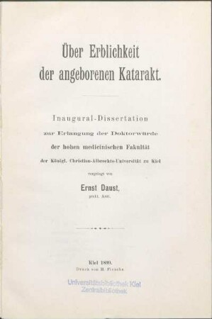 Über Erblichkeit der angeborenen Katarakt