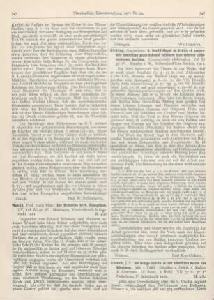 747-748 [Rezension] Wendt, Hans Hinrich, Die Schichten im 4. Evangelium