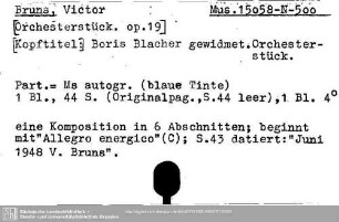 Bruns, Victor, Orchesterstück