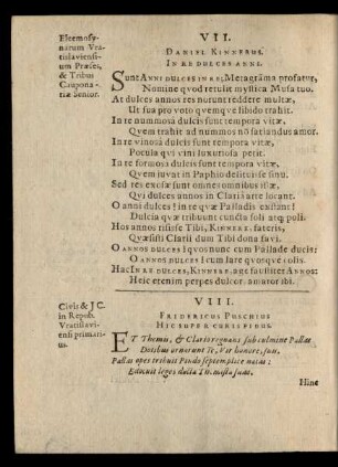 VII. Daniel Kinnerus. In Re Dulces Anni.
