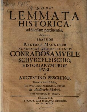 Lemmata Historica, ad Silesiam pertinentia