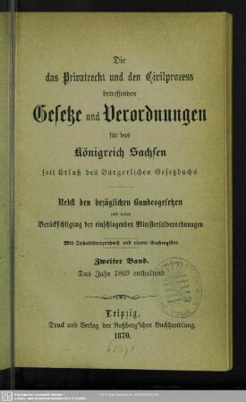 2: Das Jahr 1869 enthaltend : mit Inhaltsverzeichniß und einem Sachregister