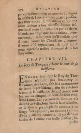 Chapitre VII. Le Roy de Tunquin celebre le jour de sa naissance