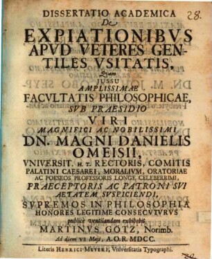 Dissertatio Academica De Expiationibus Apud Veteres Gentiles Usitatis