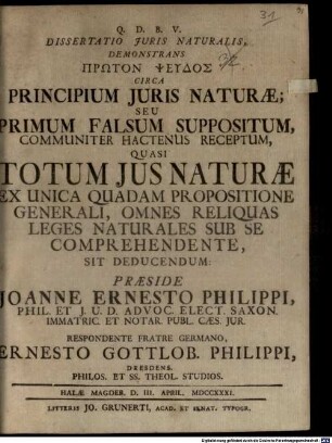 Diss iuris nat. demonstrans prōton pseudos circa principium iuris naturae ...