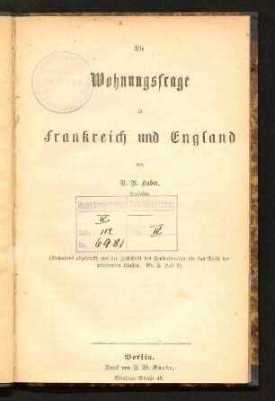 Die Wohnungsfrage in Frankreich und England