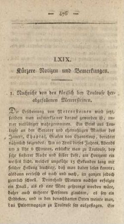 LXIX. Kürzere Notizen und Bemerkungen