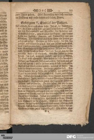 Gebet zum V. Einblick der Paßion.