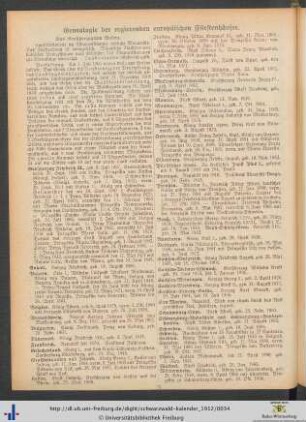 Genealogie der regierenden europäischen Fürstenhäuser.