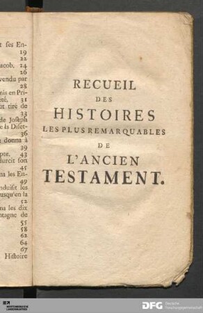 Recueil Des Histoires Les Plus Remarquables De L' Ancien Testament.