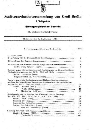 Nr. 82, 8. September 1948, Außerordentliche Sitzung