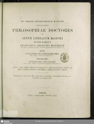 1888/89: Ex Ordinis Philosophorum mandato renuntiantur philosophiae doctores et artium liberalium magistri