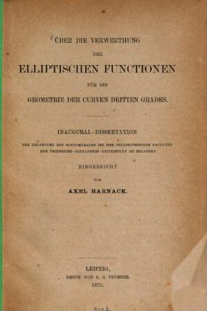 Über die Verwerthung der elliptischen Functionen für die Geometrie der Curven dritten Grades