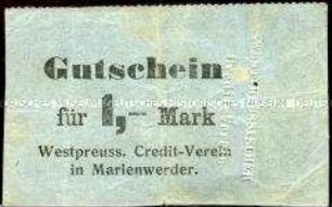 Marienwerder, Notgeld des westpreußischen Kreditvereins in Marienwerder, 1 Mark